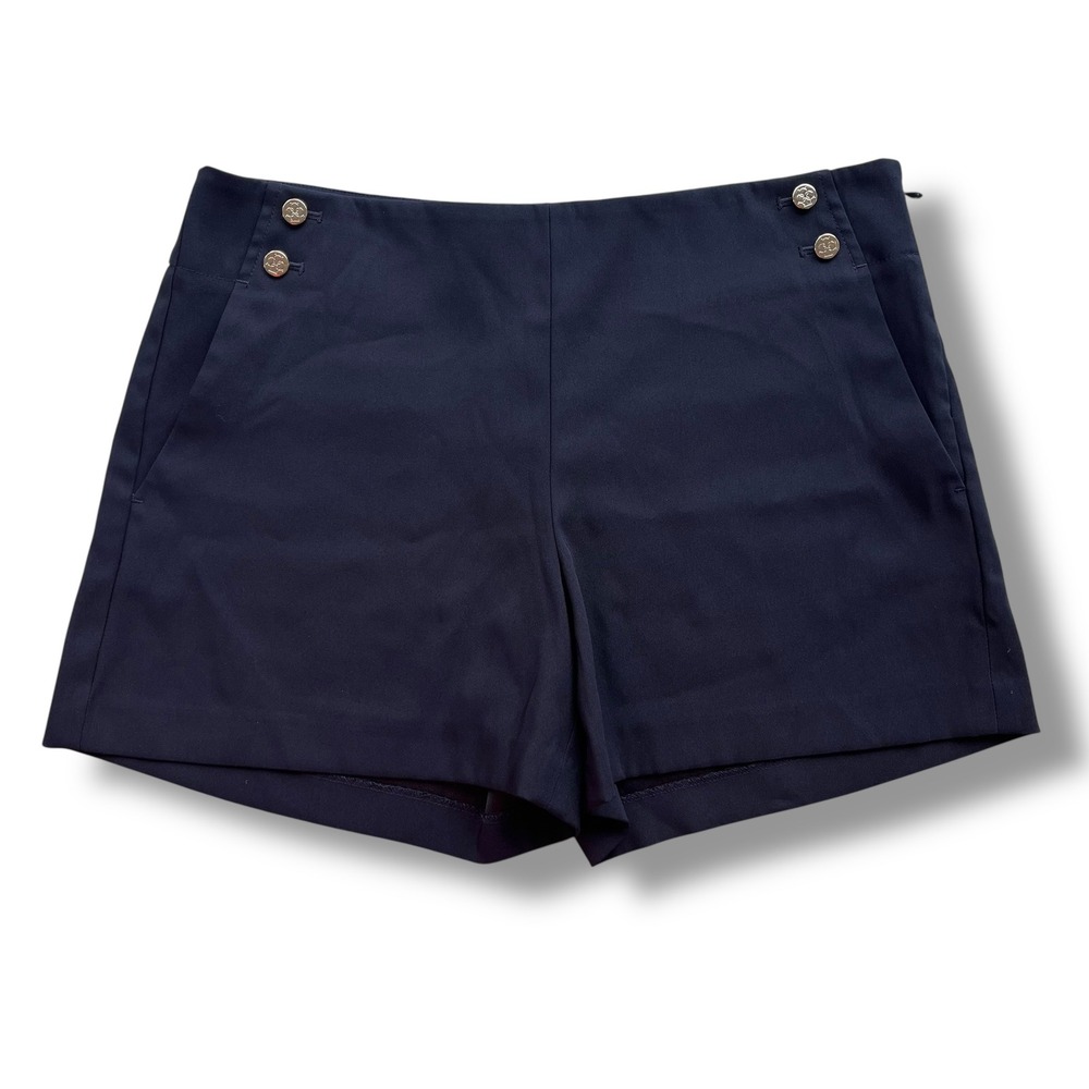 Ann Taylor Sz. 8 Navy Blue Gold Button Side Zip Sailor Shorts 330530 Preppy Chic
